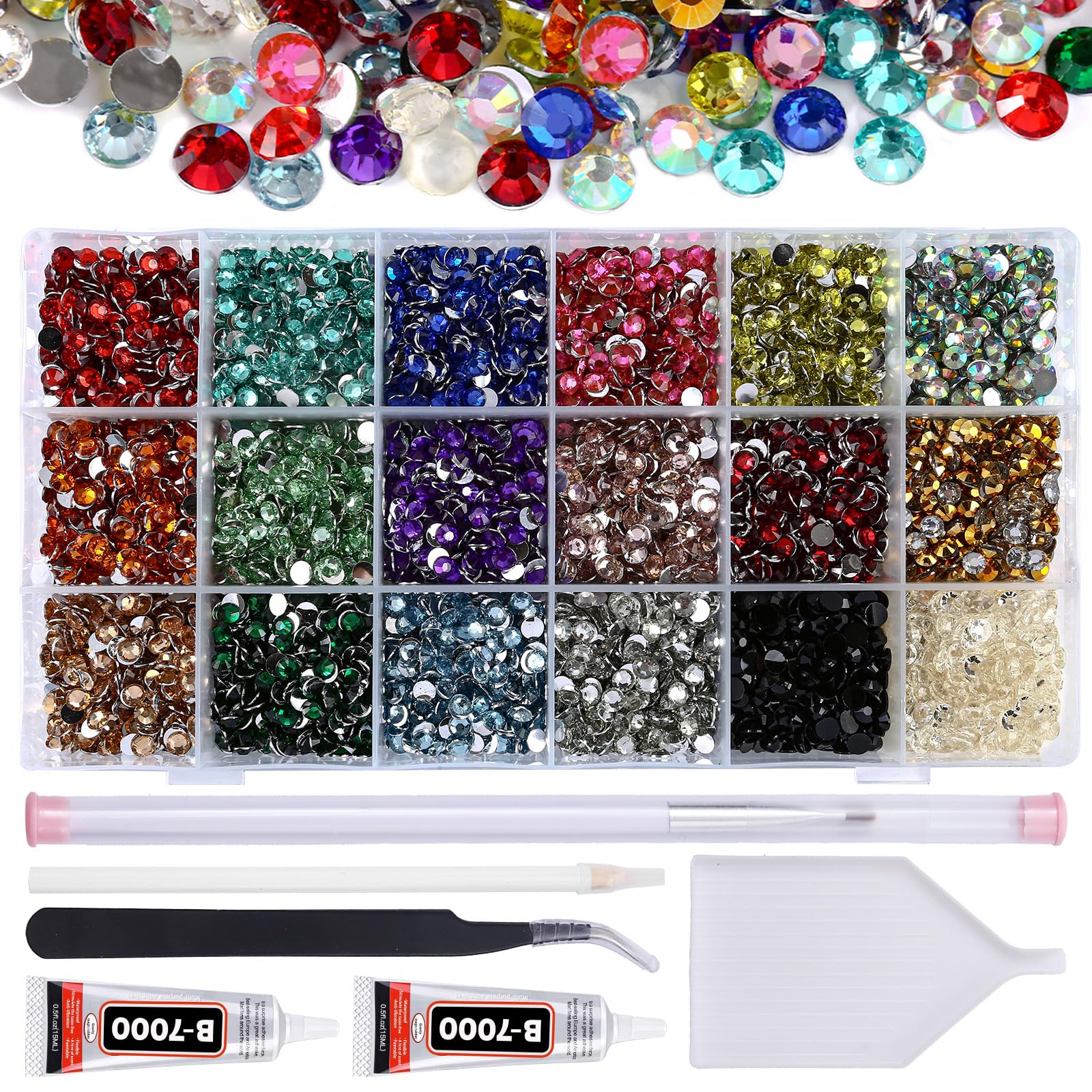 10588Pcs 5mm Mixed Color Flatback Rhinestones Kit for Nail Crafts DIY Decoration Non-hotfix Resin Round Shape Crystal