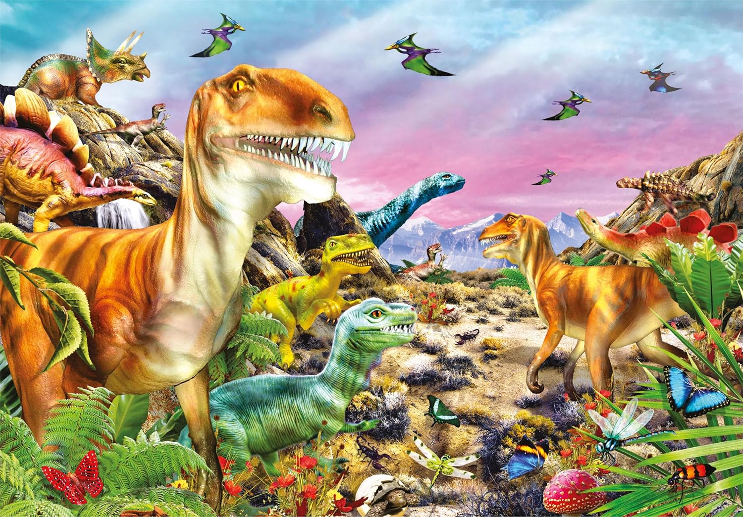 Clementoni - Supercolor Land of Dinosaurs-104 Pieces Children 6 Years, Puzzle Animals, Dinosaurs, Illustration, Made in Italy, Multicoloured, 25779