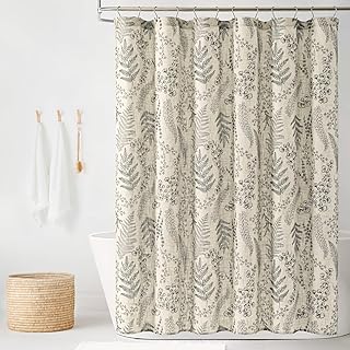 Lush Decor - Shower Curtain, Textured Linen Design, Botanical Dreams, Floral Bathroom Decor (Light Linen/Black, 72" x 72")