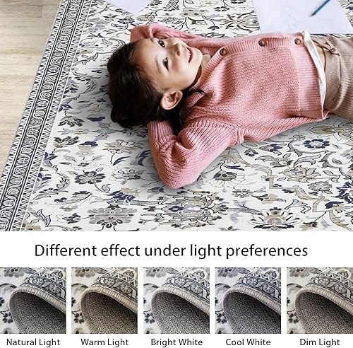 Miniatura 5 de CAROMIO Alfombra pequeña vintage envejecida, lavable, alfombra de entrada, resistente a las manchas, antideslizante, alfombra de acento oriental de