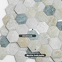 Vista 9 de VAOVI Peel and Stick Backsplash Tile,Backsplash Tile for Kitchen Peel and Stick Wall Panels Hexagon Marble Tile(White Silver,5pcs)