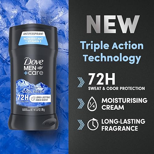 Miniatura 3 de Dove Men+Care Desodorante antitranspirante para un aroma Aqua de larga duración, Cool Fresh 4 unidades con protección 72H, 2.7 onzas
