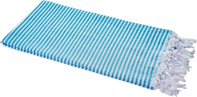 Carenesse Hamamtuch Streifen 90 x 180 cm türkis 100% Baumwolle I Sehr leichtes Hamam Handtuch extrem kleines Packmaß I Extra dünnes Pestemal/Fouta saugfähig & schnelltrocknend I Sommerplaid