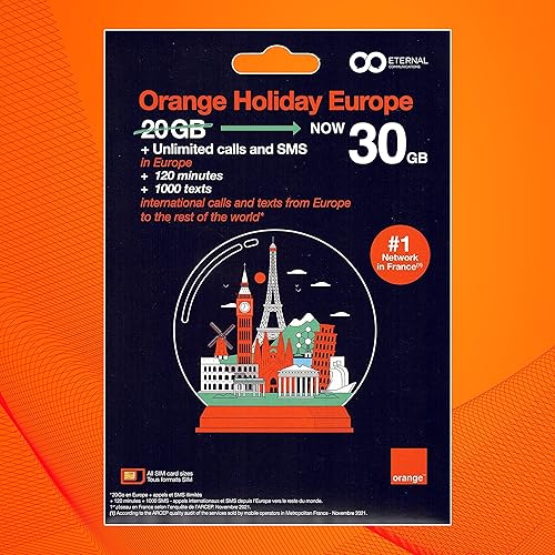 Miniatura 9 de Tarjeta SIM de viaje naranja precargada ahora con 12 GB de datos 4G, llamadas ilimitadas y SMS en Europa, 30 minutos y 200 SMS de Europa a todo el