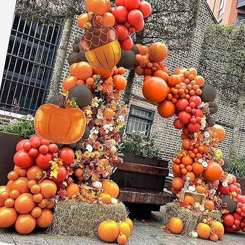 Miniatura 6 de Juego de 206 guirnaldas de arco de globos de otoño, globos de piña de calabaza marrón, naranja, rojo, para Acción de Gracias, amigos, Halloween,
