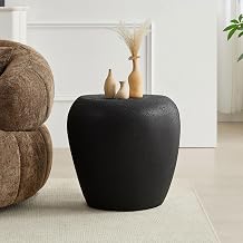 Round Pedestal Side Table, Modern Faux Stone End Table, Accent Irregular Bedside Table for Bedroom, Living Room, Home Office, No Need Assembly, Black