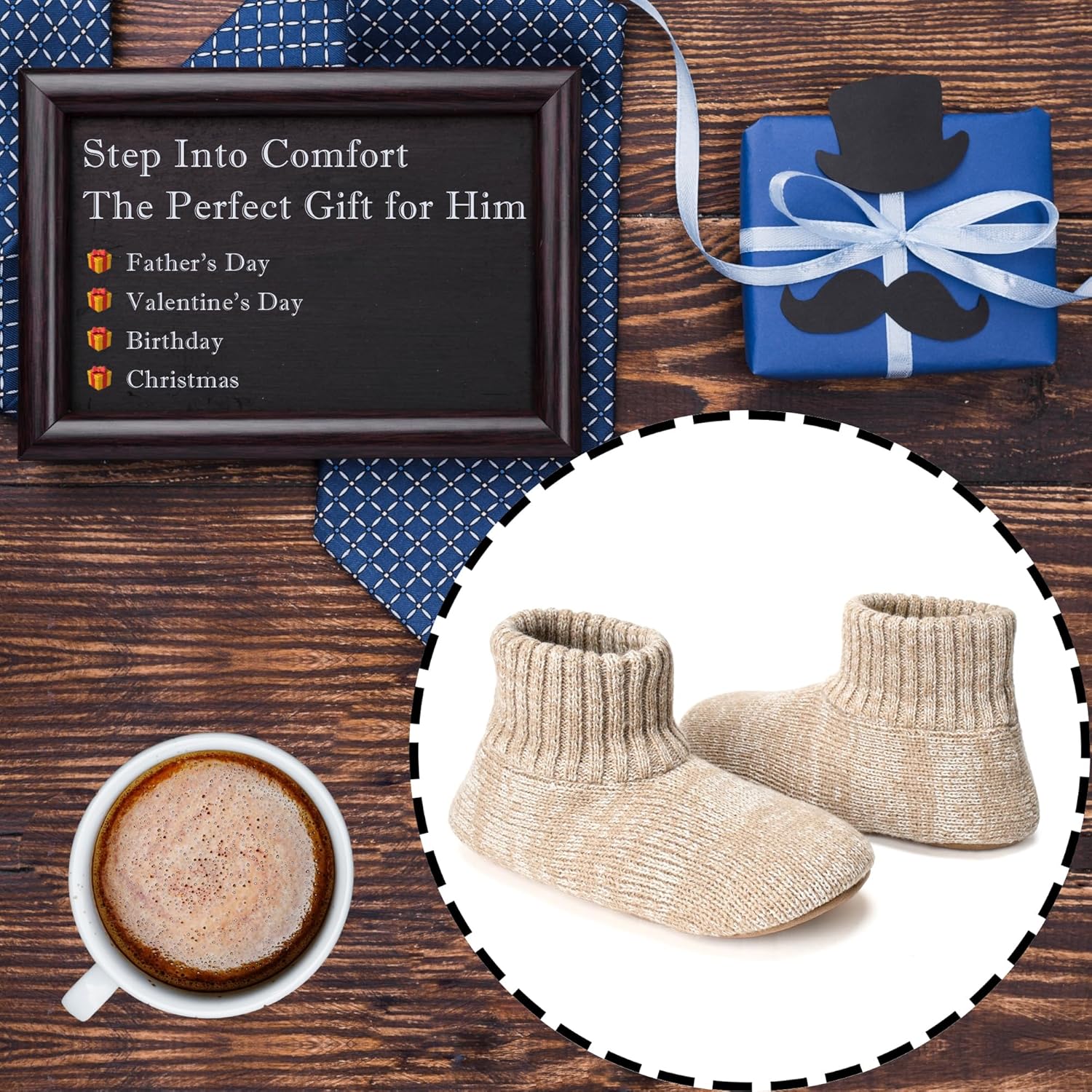 cosyone1997 Men's Slipper Socks, Winter Cable Knit Non-Skid Warm Slipper Socks, Cozy Soft Indoor Socks with Fluffy Sherpa Lined - Image 3