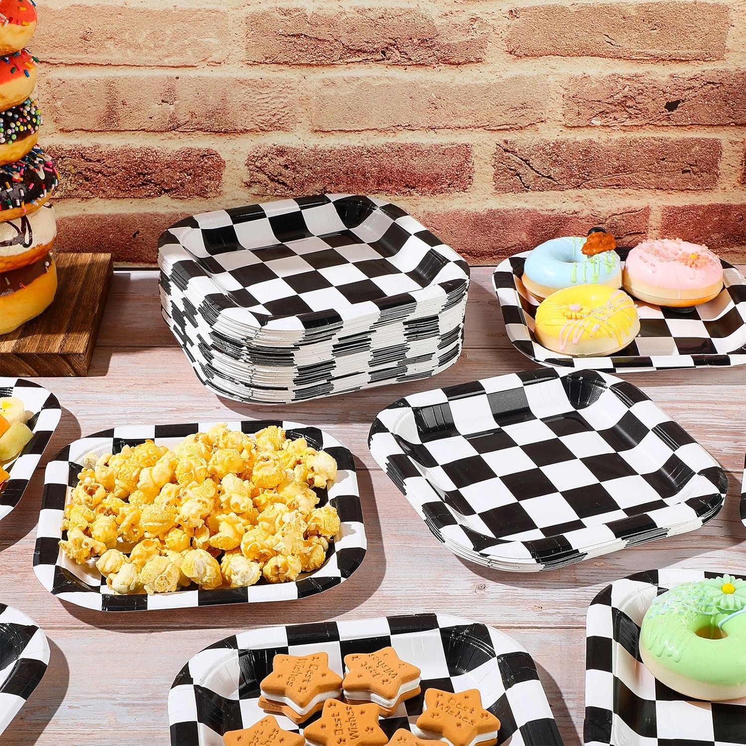 100 Pcs Black and White Checkered Dessert Plates Bulk 7 x 7 Inch Racing Paper Plates Disposable Square Checkered Paper Plates for Birthday Baby Shower Party Supplies - Image 2