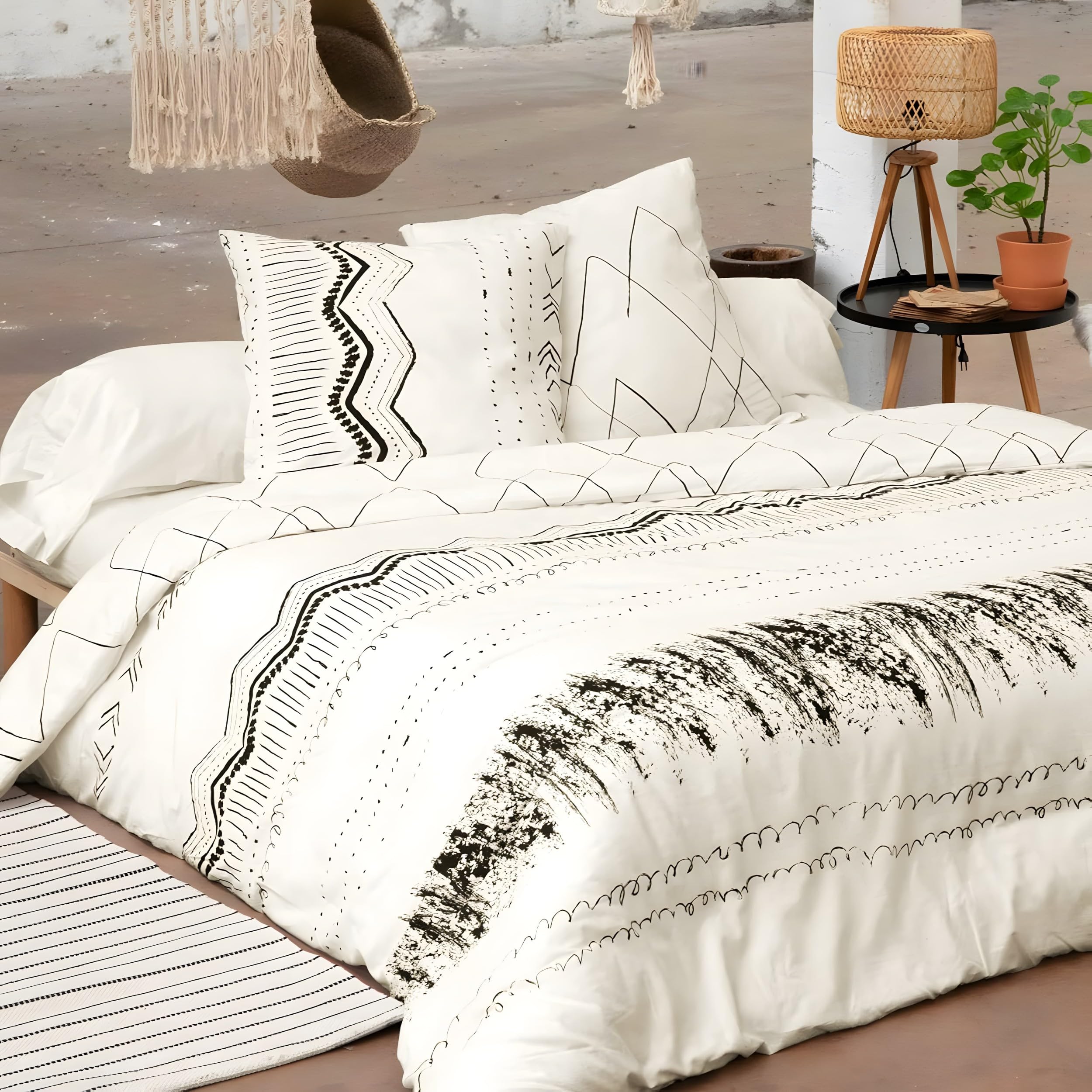 YZQGLHP Berber Style Long Double Duvet Cover Set 200x220cm Ethnic Style Soft Microfiber Bedding, Lightweight Quilt Cover with Zip Closure & 2 Pillowcases 50x75cm