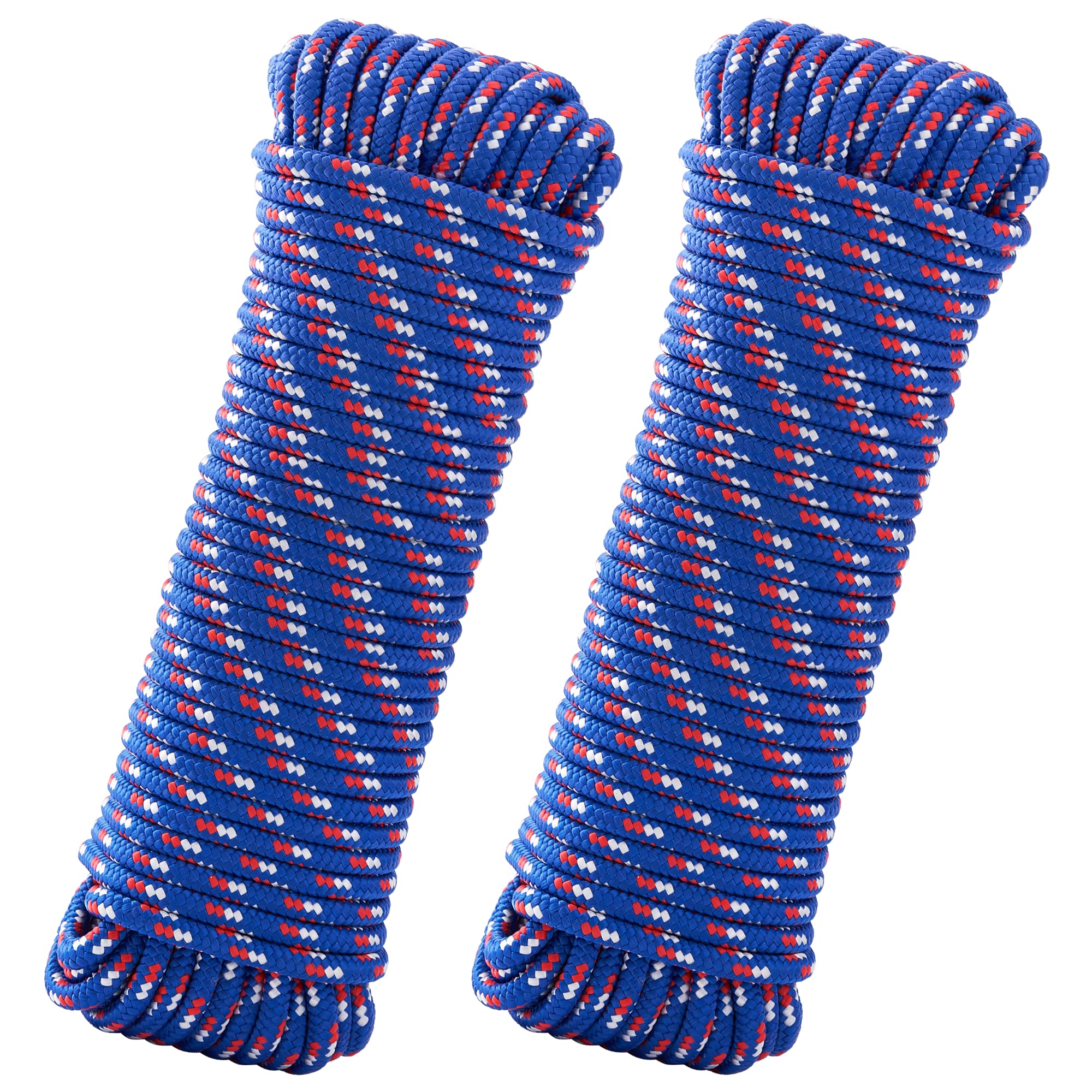 Confezione da 2 corde in polipropilene intrecciato a diamante, 30,5 m, 8 cm, corda in nylon, corda per stendibiancheria, corda per barca, multiuso, per artigianato, nautica, campeggio, interni,
