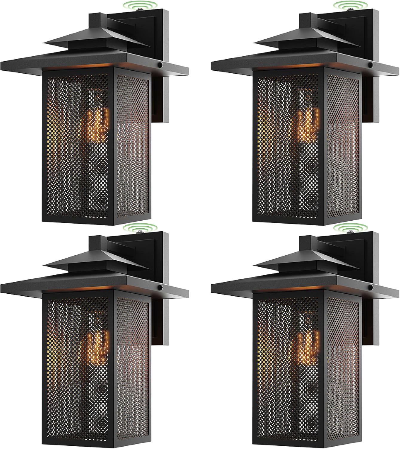 Sunco Lighting 4 Pack Cage Wall Sconce, Matte Black, Steel Mesh Shade, Dusk to Dawn Photocell Sensor, E26 Base, Outdoor Lantern, Waterproof, Suitable Wall Mount Light for Porch, Patio, Entryway Sunco Lighting 4 Pack Cage Wall Sconce, Matte Black, Steel Mesh Shade, Dusk to Dawn Photocell Sensor, E26 Base, Outdoor Lantern, Waterproof, Suitable Wall Mount Light for Porch, Patio, Entryway