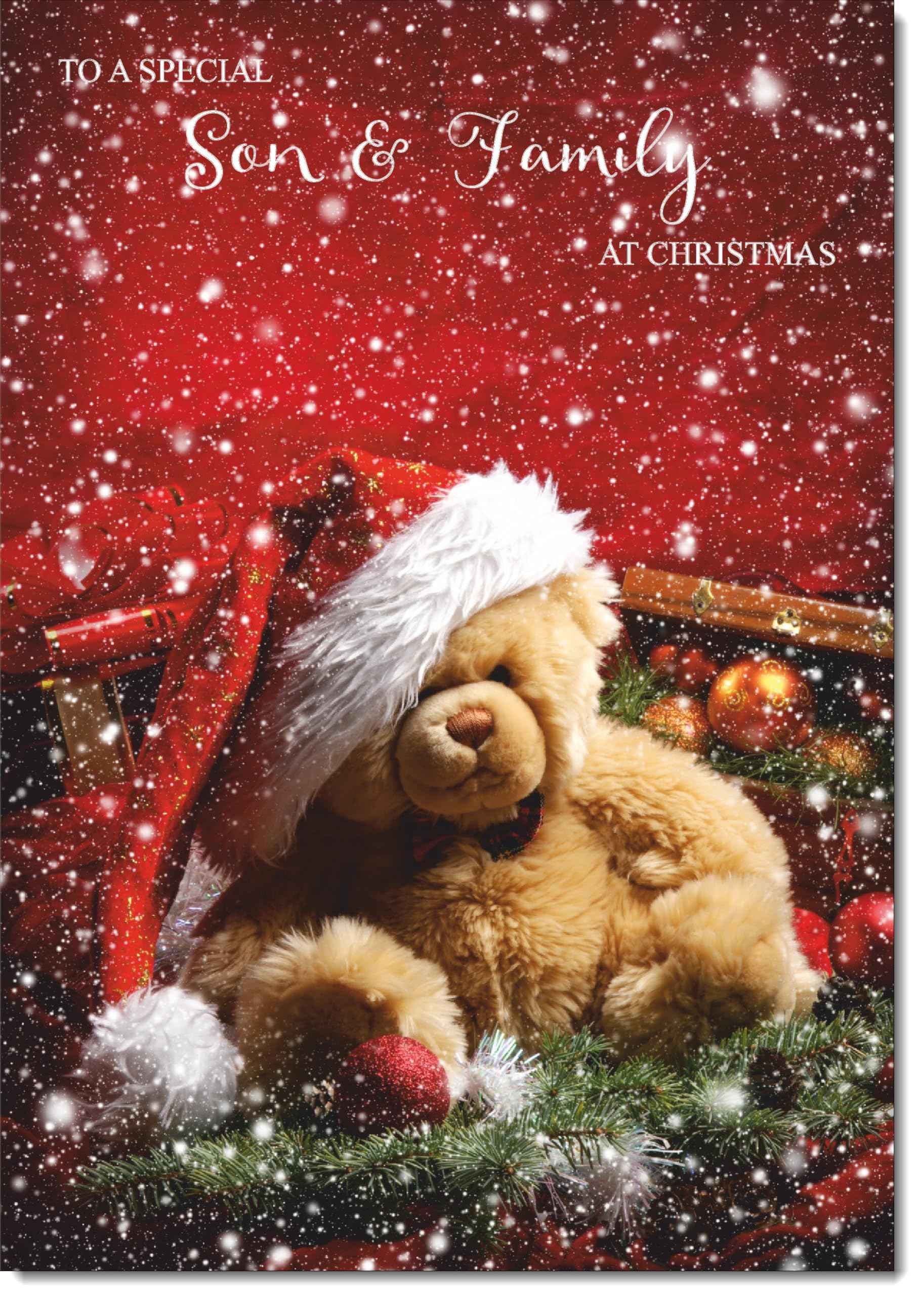 doodlecards Son and Family Christmas Card Bear with Santa Hat Large A4 Size Christmas Card for Son & Family with Plain Envelope — image 1