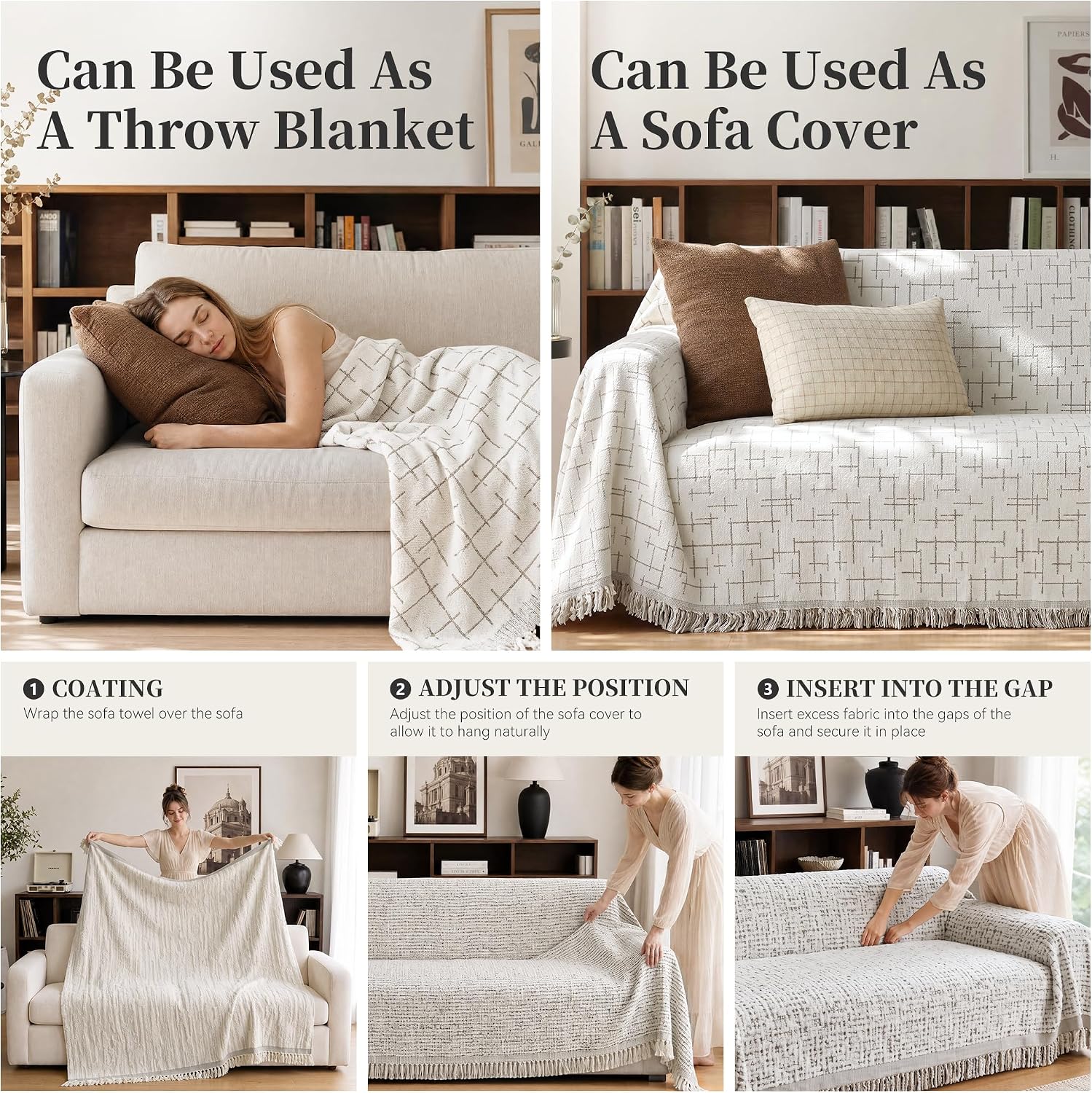 COCOER Couch Cover for Sofa, Chenille Sofa Cover, 71"x 91" Lines Dark Gray