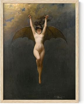 HAUS AND HUES Gothic Bat Poster - Witchy Wall Decor, Creepy Vintage Art, Occult Goth Decor Beige Frame, 12x16