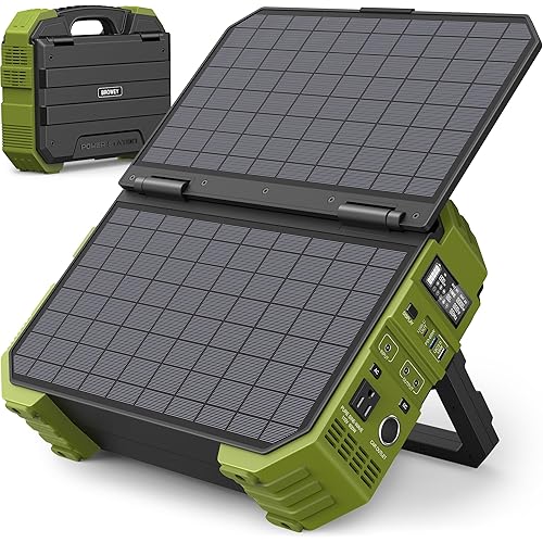 BROWEY Portable Power Station 1000W with Built-in Solar Panel, 614WH/192000mAh LiFePO4 Battery Pack, Solar Generator with AC/DC/USB/PD Outputs for Outdoor Camping, RV Travel, Emergency Preparedness