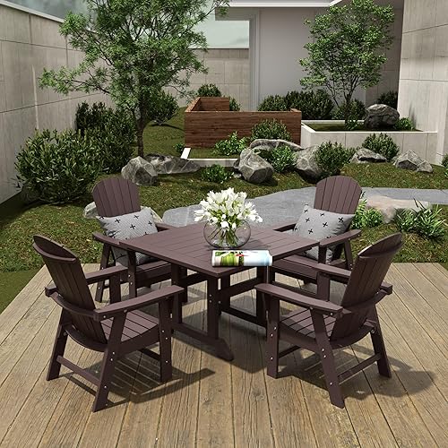 Miniatura 20 de WestinTrends Dylan Adirondack - Juego de 6 mesas y sillas de comedor para exteriores para todo tipo de clima, mesa y sillas de patio de madera de