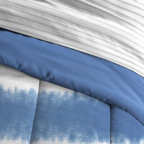 Miniatura 5 de dream FACTORY Juego completo de ropa de cama infantil de 7 piezas fácil de lavar de microfibra súper suave, tamaño matrimonial, rayas azules de