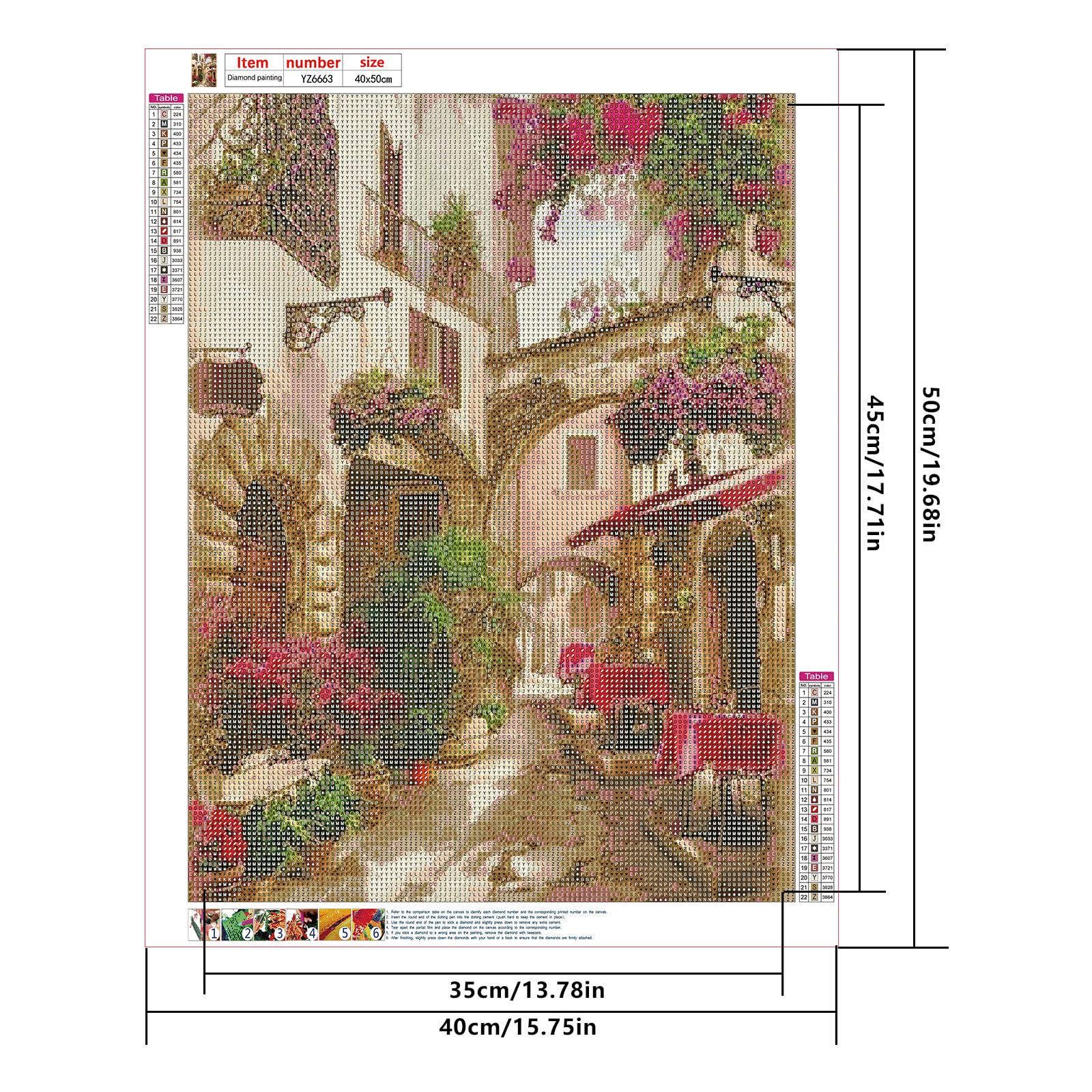 SHEGZHUC Set di 4 quadri diamantati 40 x 50 cm 5D - pittura con diamanti con fiori rossi, sedie da tavolo e paesaggi al mare - galleria