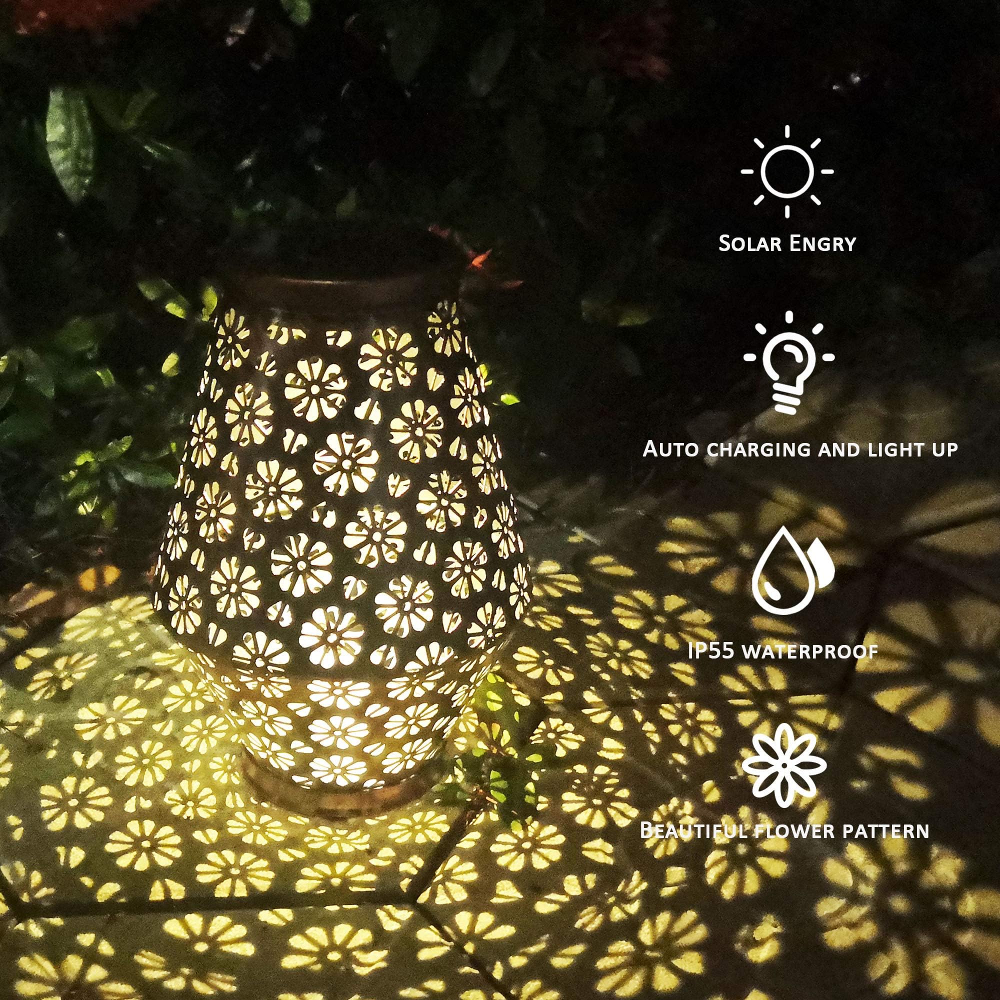 Solar Lanterns Garden Solar Lantern Lights Outdoor Hanging Solar Chandelier with Handle Garden Christmas Decor Retro Metal Waterproof for Patio Porch Lawn Pathway Backyard Courtyard Decorative