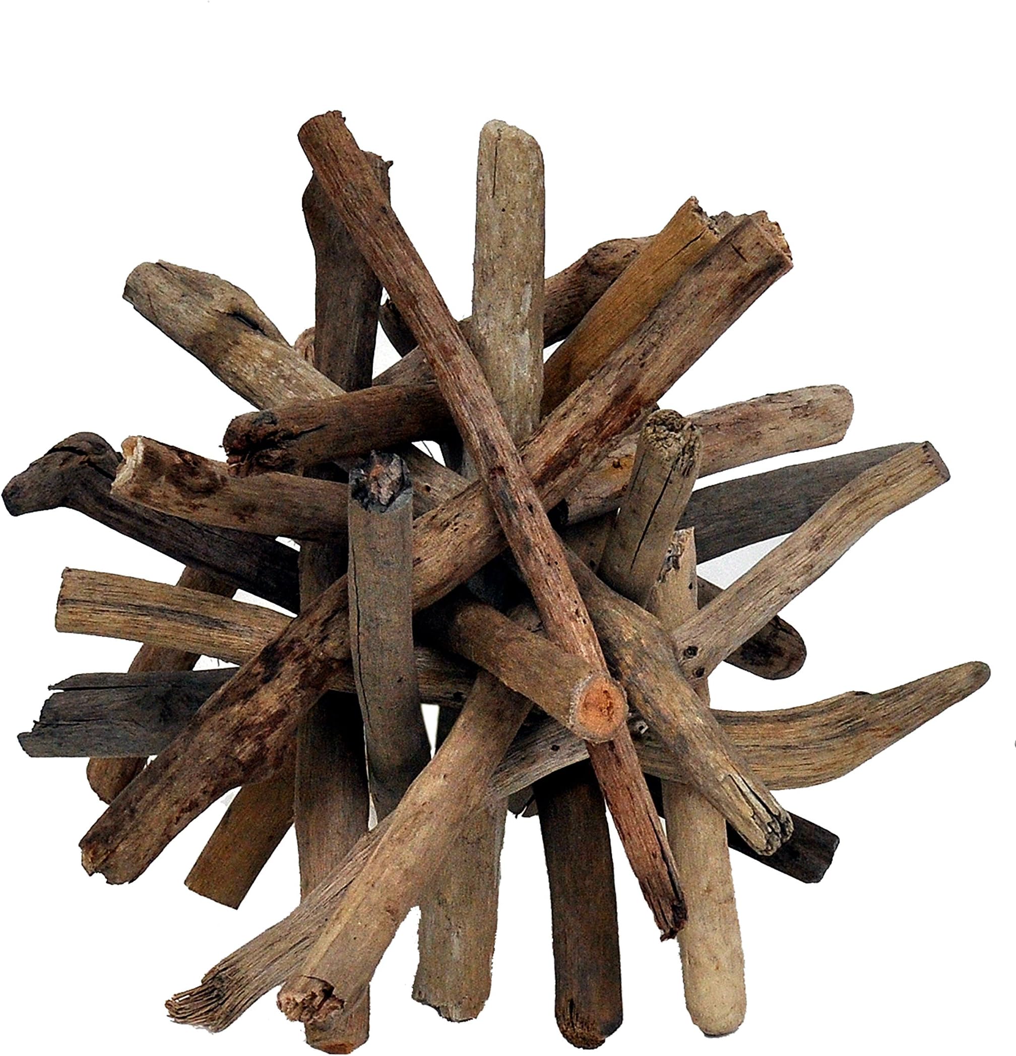 Driftwood Spike Ball Ornament, Natural brown wood, 15cm