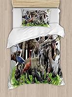 Vista 267 de Ambesonne Juego de funda de edredón color menta, líneas onduladas horizontales a rayas blancas abstractas de tonos suaves, exhibición de arte