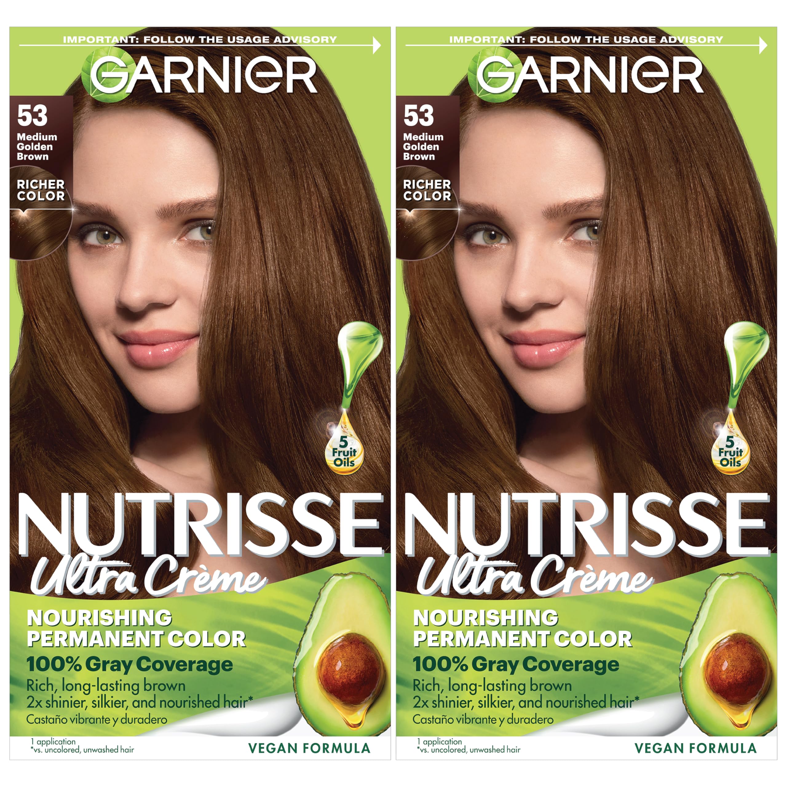 Garnier Hair Color Nutrisse Nourishing Creme, 53 Medium Golden Brown (Chestnut), 2 Count