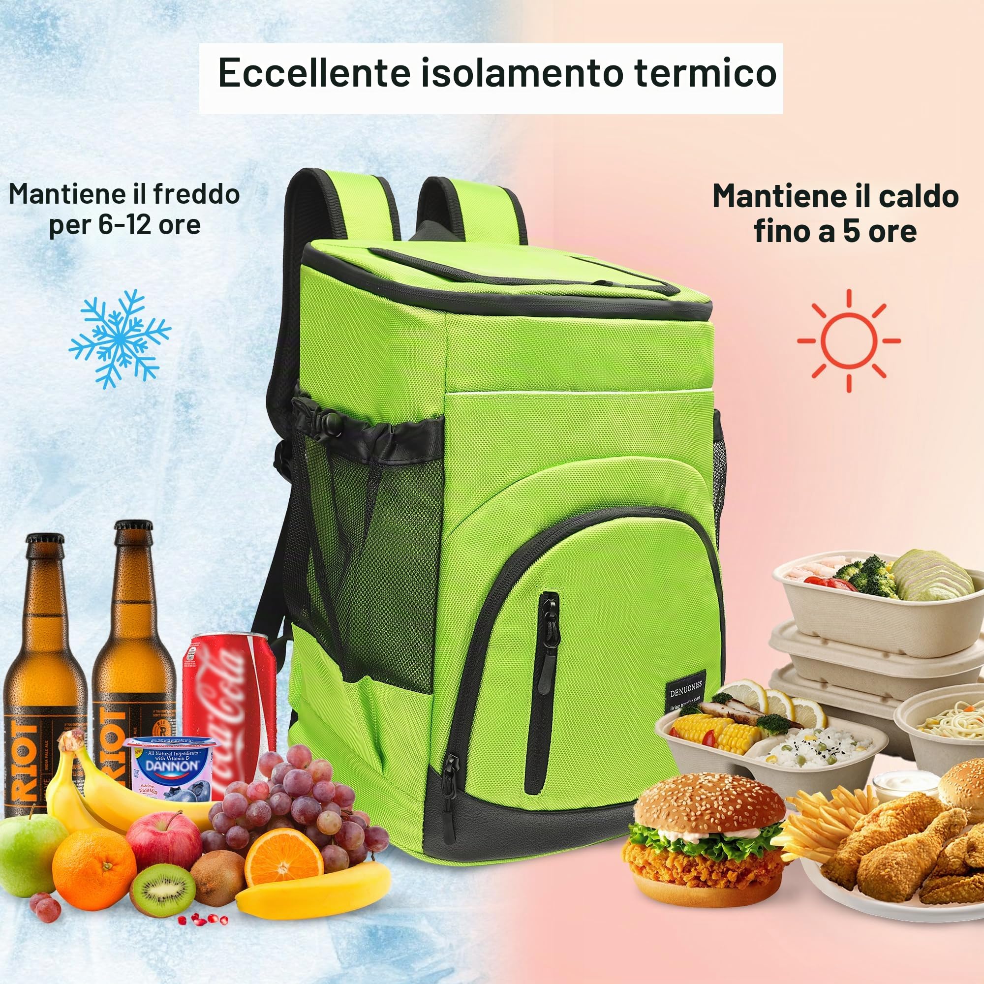 Zaino Frigo Termico 30L, Borsa Termica Grande con Fodera Impermeabile, Zaino Termico Porta Pranzo per Viaggio Campeggio Spiaggia