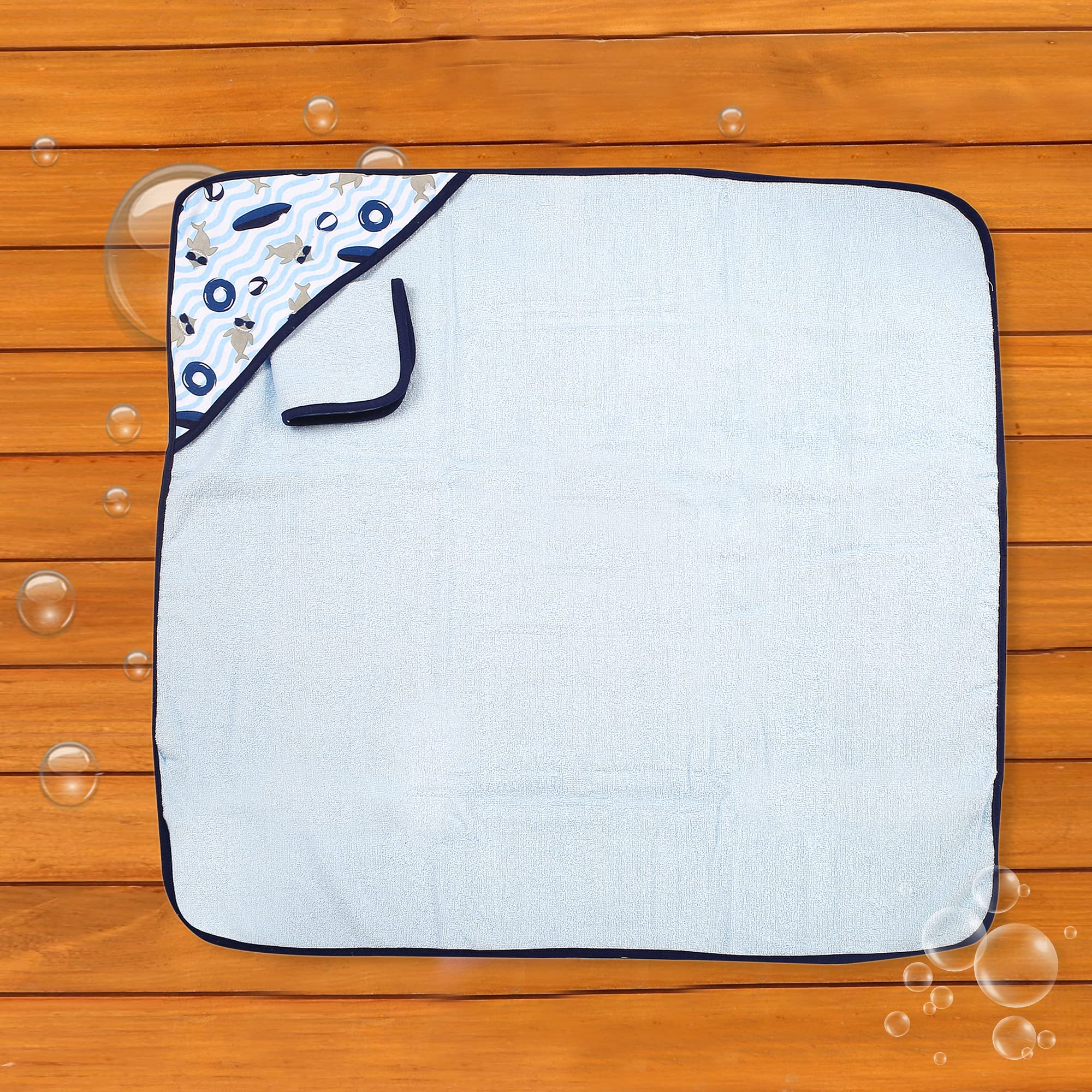 BabyMoo Dolphin Show Blue Hooded Towel & Wash Cloth Set