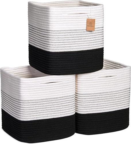 Miniatura 13 de NaturalCozy Cubos de Almacenamiento de 11 Pulgadas Cestas Tejidas de Cuerda de Algodón para Organizar, Paquete de 3 Contenedor de Almacenamiento