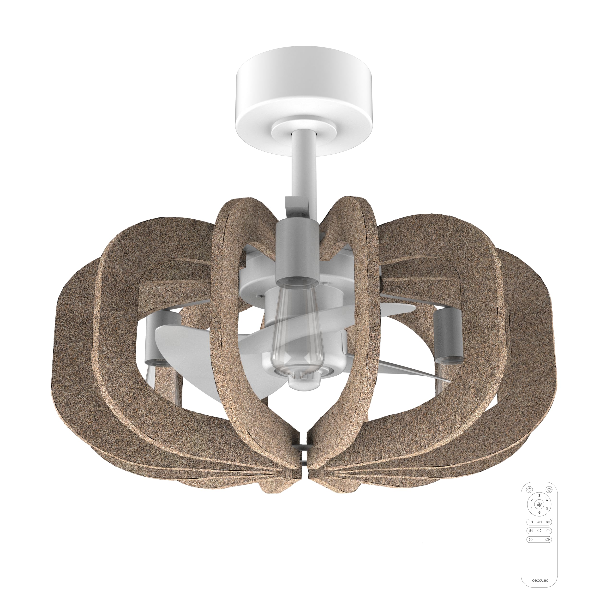 Cecotec Ceiling Fan with Light with 3 Retractable Blades EnergySilence Aero 100 EcoGreen. 10W, DC Motor, Diameter 20" (50.8cm), 3 Blades, Control, 3 Speeds, Timer, Recycled Material