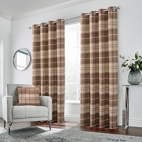 Miniatura 12 de always4u Cortinas a cuadros para dormitorio, sala de estar, 100% opacas, térmicas, ahorro de energía, aspecto de lana, cortinas con ojales de 95