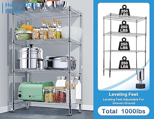 Miniatura 2 de Estantes de almacenamiento estantes de cocina resistentes de 4 niveles organizador de estantes de metal ajustable de altura para lavandería baño