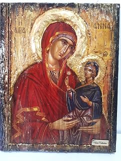 Saint St. Anna with Virgin Mary of Jesus-Greek Russian Orthodox Byzantine Antique Style