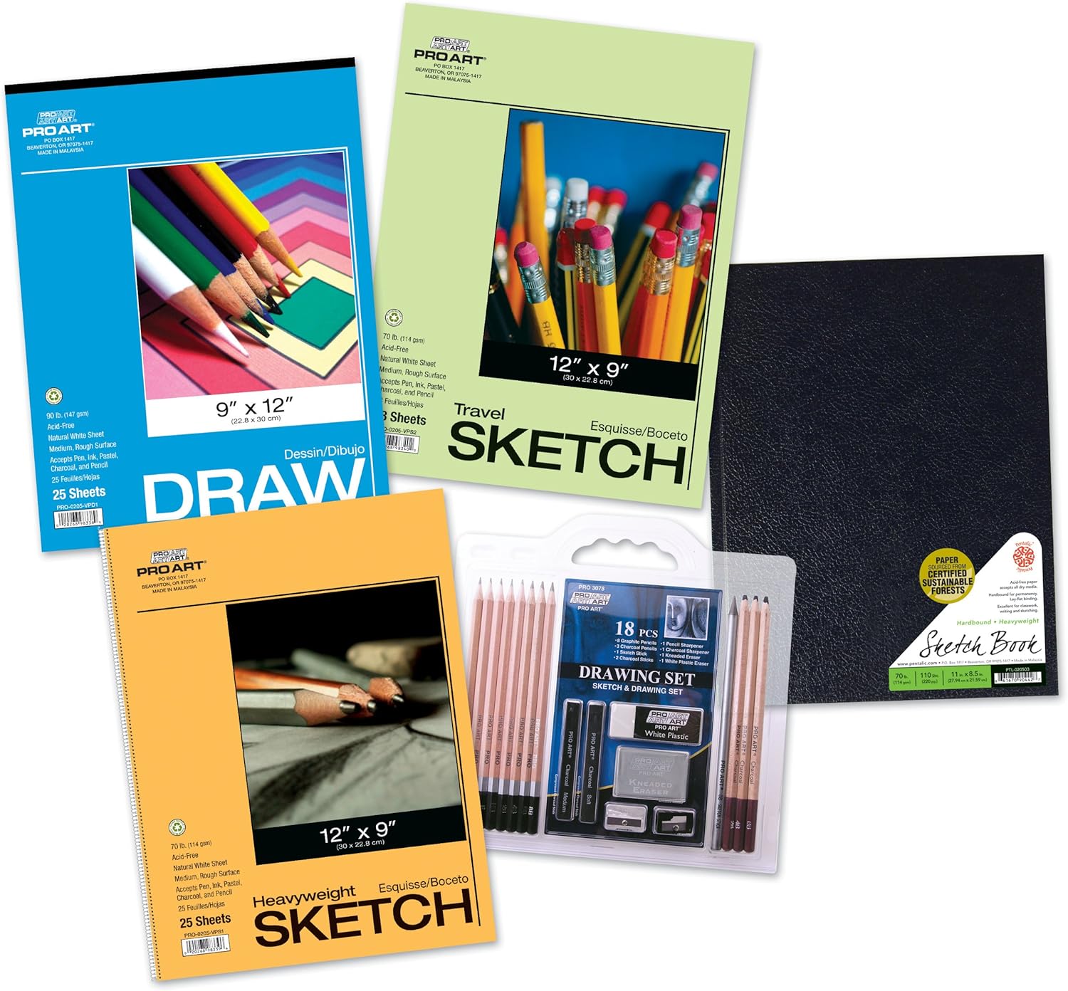 Pro Art Paper/Pencil Set Value Pack, Hardbound, 22Piece