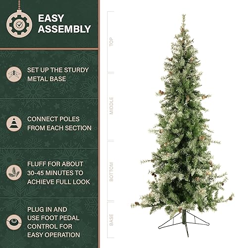Miniatura 89 de Fraser Hill Farm Árbol de Navidad artificial flocado de abeto búfalo de 6.5 pies con doble luces LED multicolor y blanco cálido y soporte, árbol LED