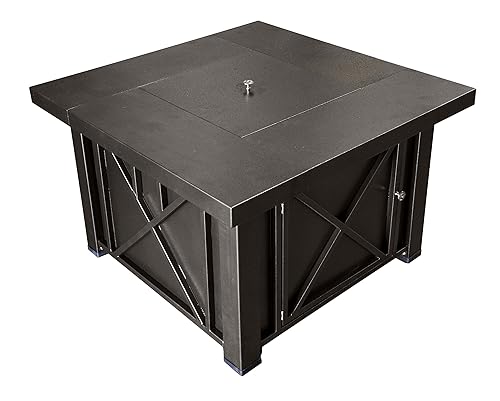 Hiland 38'' Square Propane Fire Pit Table w/Lid, Fireglass Included,