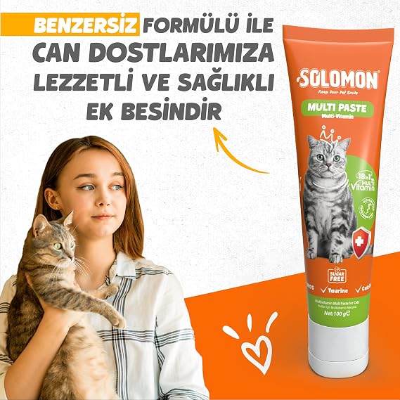 Solomon Multi Paste 100 Gr Kediler Için Bağışıklık Sistemi Destekleyici Tüy Yumağı Oluşumunu Engelleyici 18 Farklı Vitamin İçerikli Multivitamin Malt Macunu