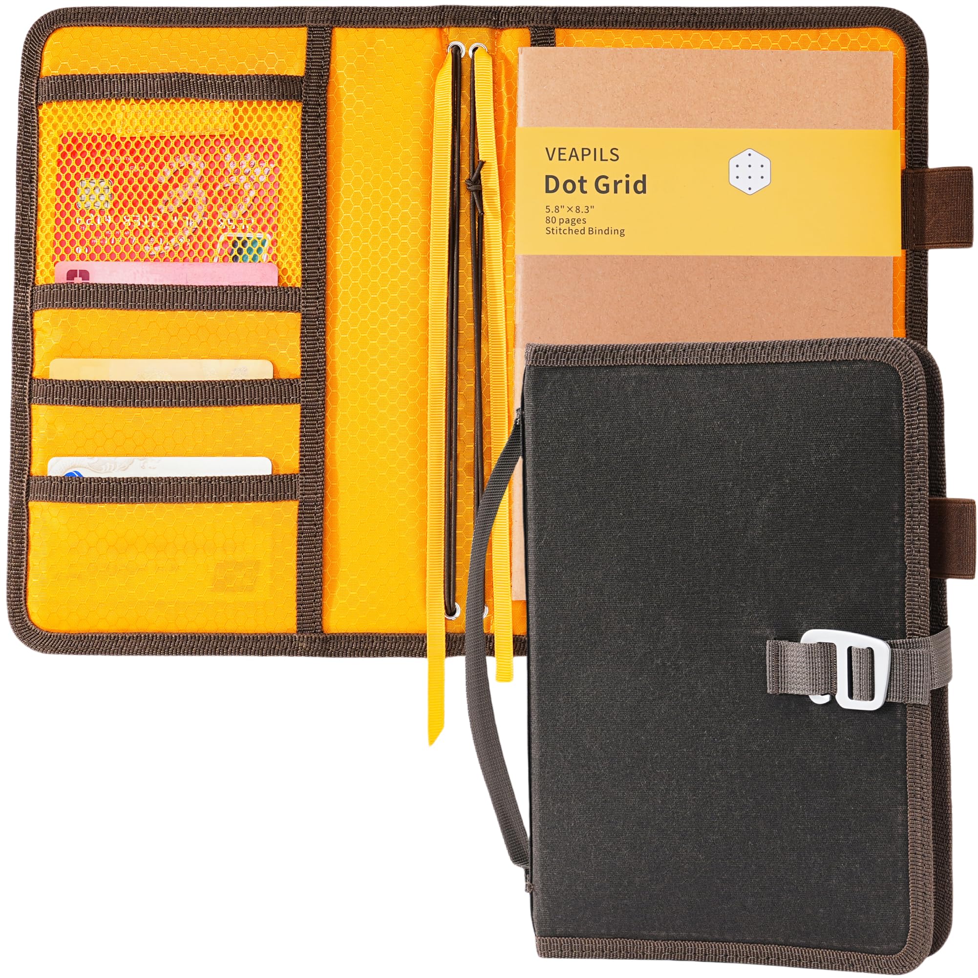 Cuaderno de campo A5, cubierta para planificador, diario de viaje para hombres y mujeres, cubierta de cuaderno de viajeros, cubierta A5 de lona encerada resistente al agua con soporte para bolígrafo