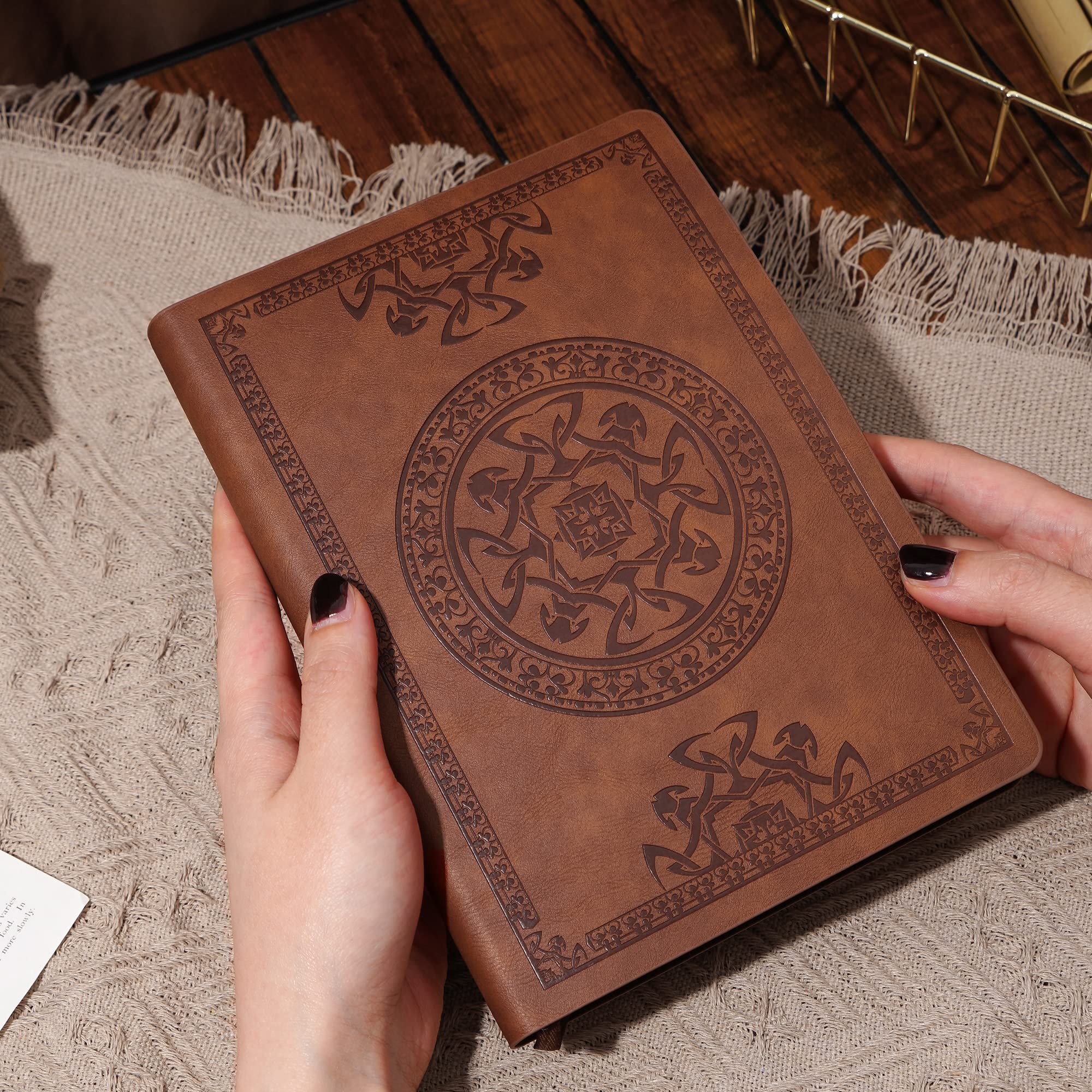 CAGIE Leather Vintage Journal for Men Women Soft Cover 288 Lined Pages Notebook 180 Lay Flat for Writing Travel Diary 5.7'' x 8.3'' - Image 2