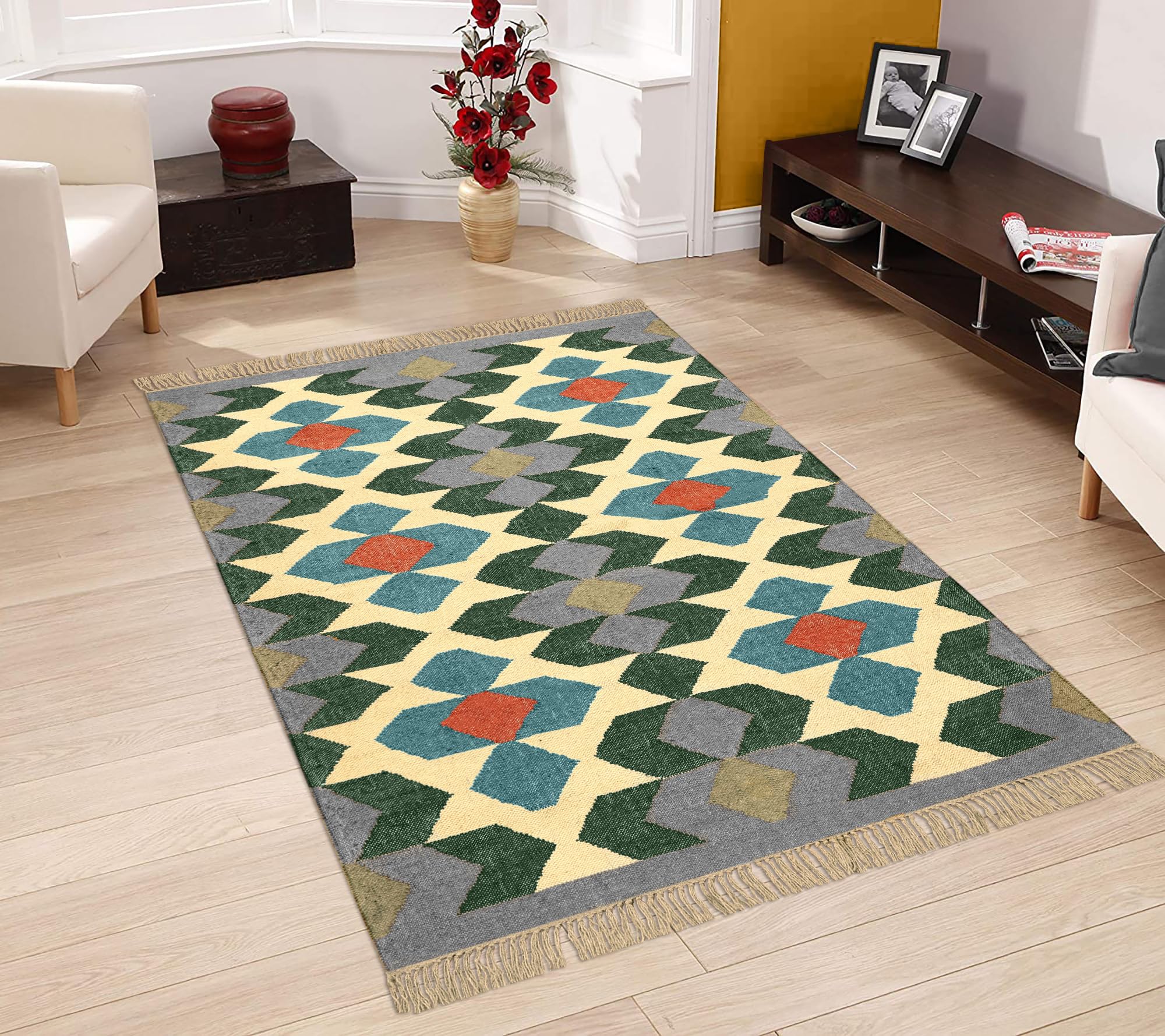 Tappeto Kilim da 6,3 x 15,2 cm, ecologico, tessuto a mano, in juta, ideale per interni ed esterni, perfetto per cucina, ingresso, corridoio e scale