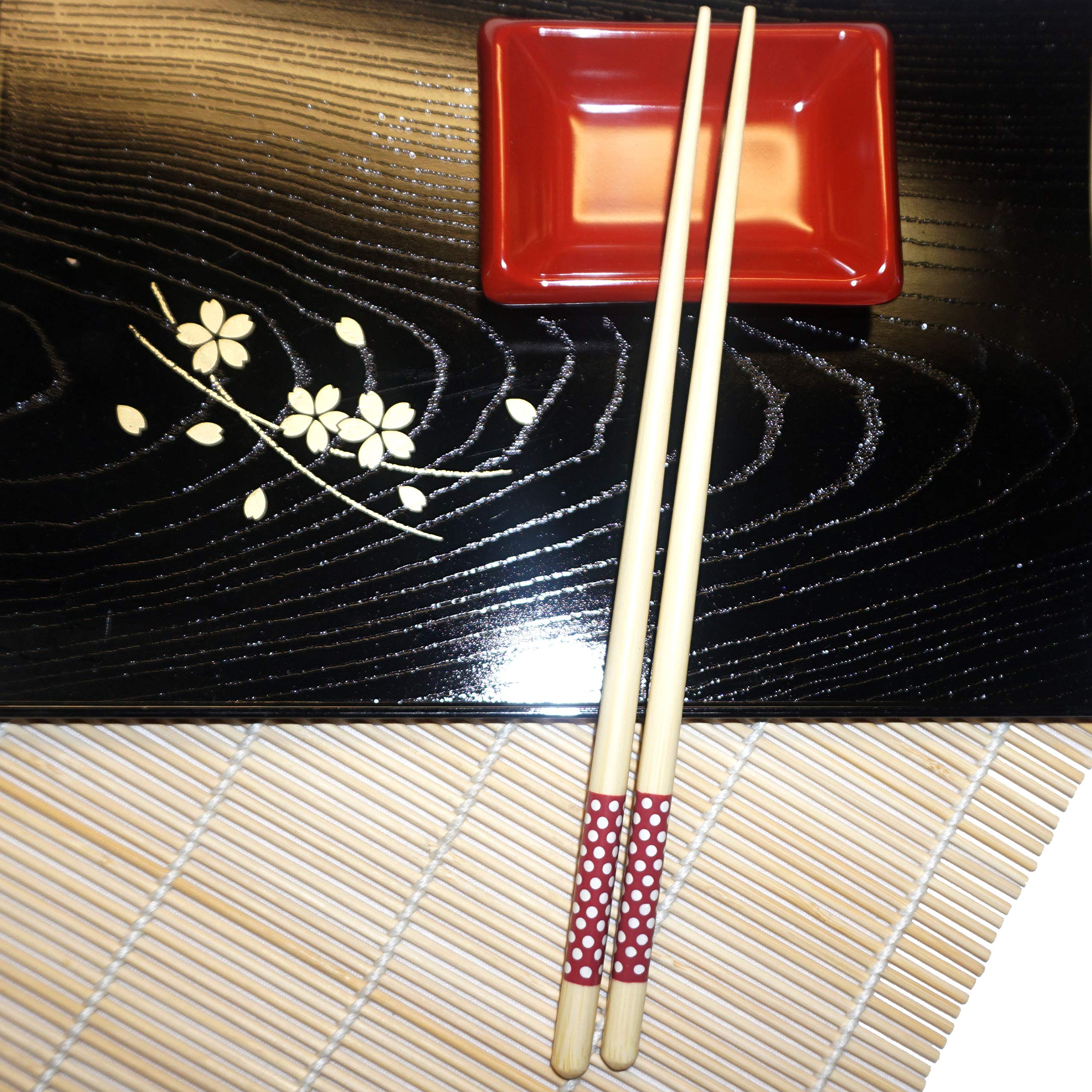 JapanBargain, Bamboo Chopsticks Reusable Japanese Chinese Korean Wood Chop Sticks Hair Sticks 5 Pair Gift Set Dishwasher Safe, 9 inch (1, Ivory-Dot) — Amazon image 7