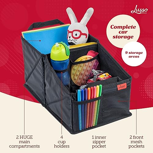 Miniatura 6 de Lusso Gear Bote de basura para automóvil, redondo, gris y organizador de asiento de automóvil, color gris