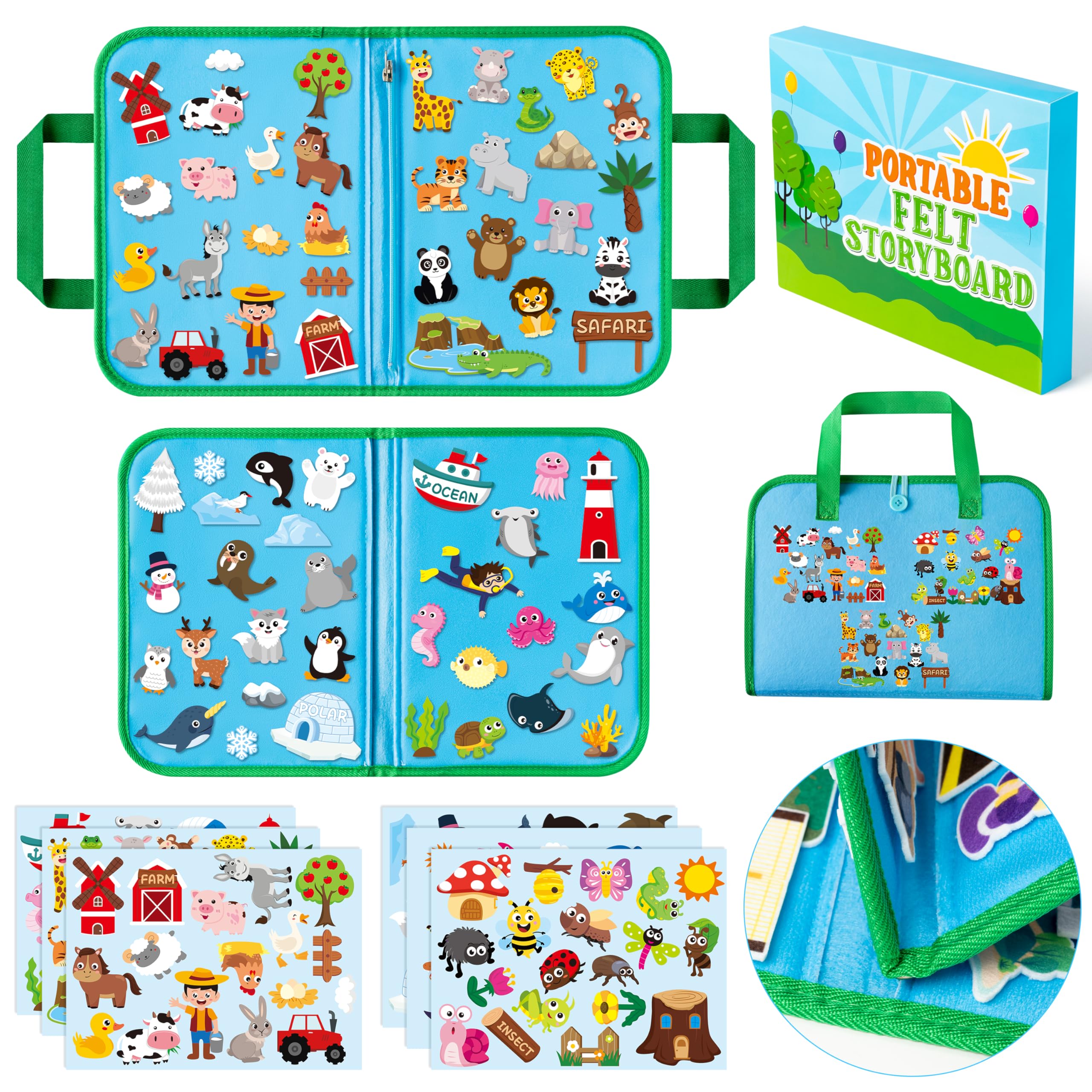 WATINC Portable Animals Story Felt Board Set - 6pack Farm Insect Zoo Ocean Dinosaur Polar Animal Stories Gift, Early Educational Travel Storytelling Interactive Play Kit for Classroom Kids