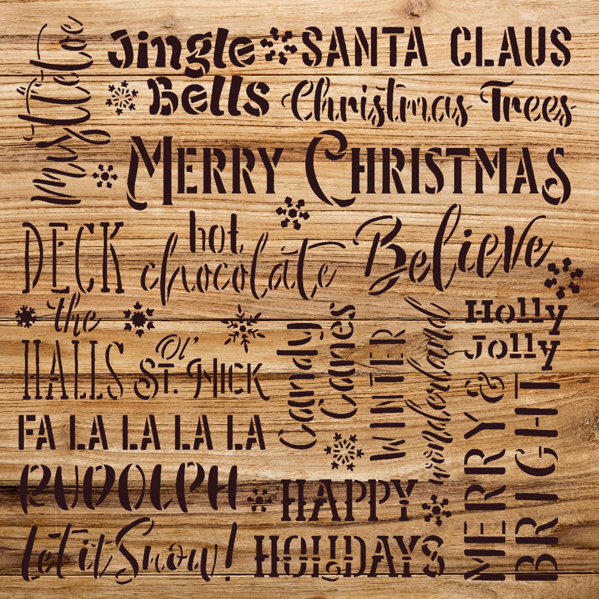 Christmas Background Words Stencil for Walls and Crafts, Reusable Mylar Template, Ideal for DIY Holiday Decor and Embellished Word Art Projects - Size A2 (16.5