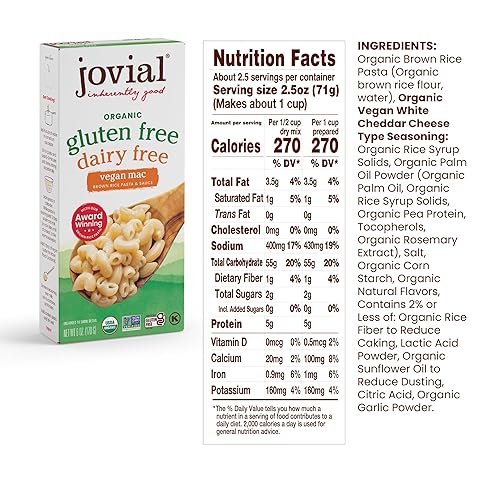Miniatura 2 de Jovial Mac vegano orgánico sin gluten, sin lácteos, pasta vegana sin gluten, pasta de grano entero, pasta orgánica, vegana sin gluten, sabor