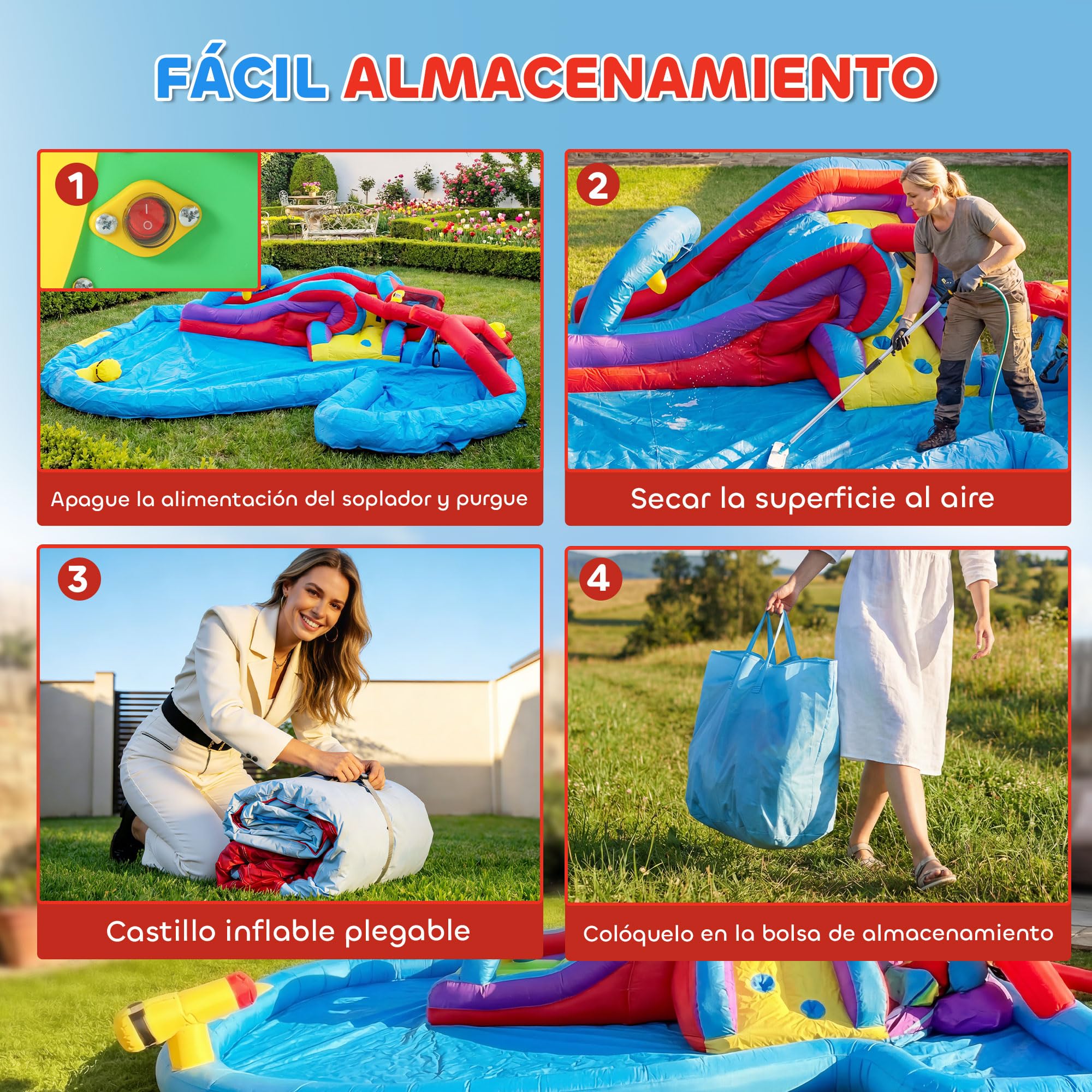 AIYAPLAY Castillo Hinchable Acuático con Soplador 550W 6 en 1 Castillo Hinchable para Niños con Tobogán Pared de Escalada Piscina Aro de Baloncesto Portería de Fútbol Exterior Interior 470x445x205 cm