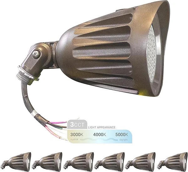NUWATT 25W Bullet Spot Lights Outdoor LED Landscape Light, 3500 LM Bright Outdoor Lighting for Yard, 30K/40K/50K Selectable, 1/2" Knuckle Mount, 120-277V Waterproof Flag Pole Lights (6-Pack)