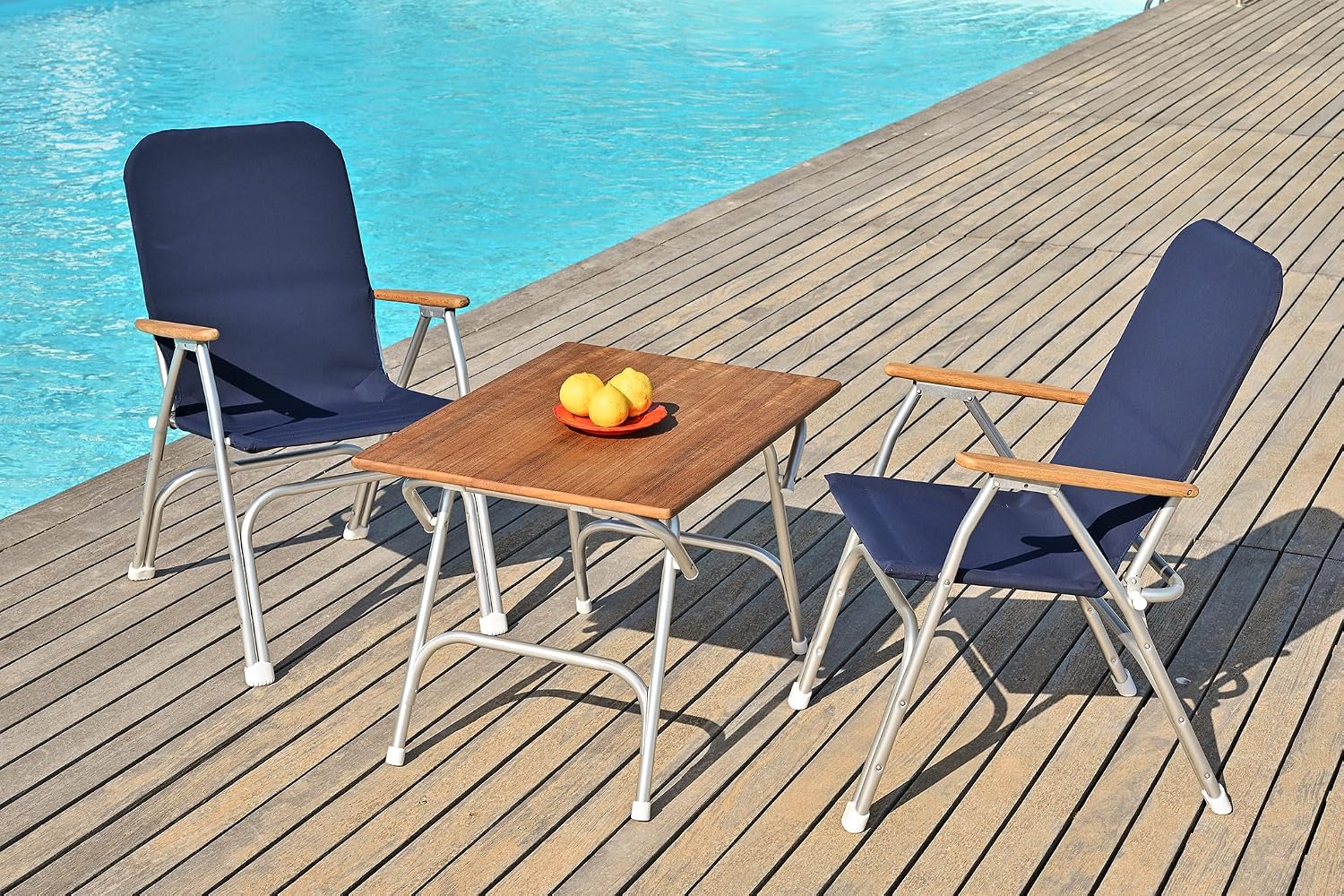 FORMA MARINE Teak Veneer Boat Table Folding 34.65" x 24.4" x 24,02" Height Marine Aluminum Yacht Deck Furniture M400T