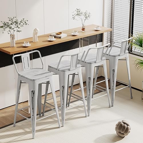 Miniatura 13 de Alunaune Juego de 4 taburetes de bar de metal de 26 pulgadas, taburetes de bar de altura de mostrador negro mate, sillas de barra industriales con