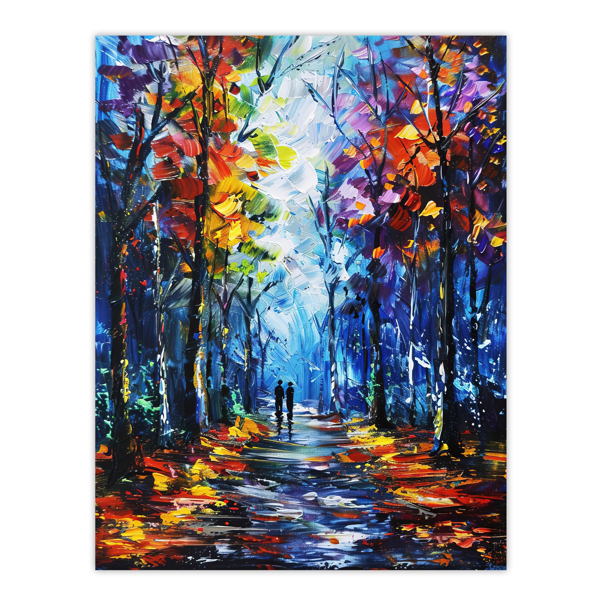 Artery8 Abstract Painting Wall Art Print - Rainbow Forest Trail Couple - Blue - W18" x H24"